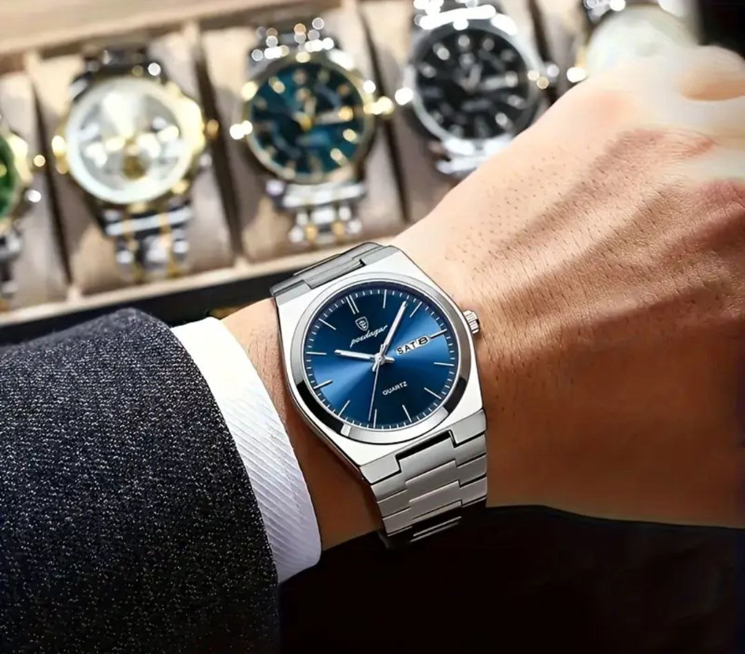 Poedagar Montre Ronde pour Hommes en Acier Inoxydable - Collection Élégance et Fonctionnalité