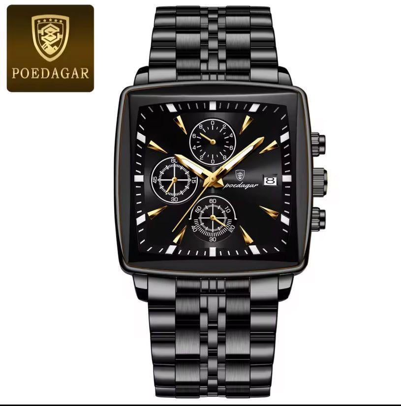 f-b-Poedagar Montre Carrée pour Hommes en Acier Inoxydable - Collection Élégance et Fonctionnalité