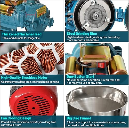 TIK - Broyeur électrique Woueniut haute puissance mixte Ecrase à sec et humide moulin à grains à épaisseur réglable, machine à poudre sèche pour épices ! :  graines, herbes, riz et maïs