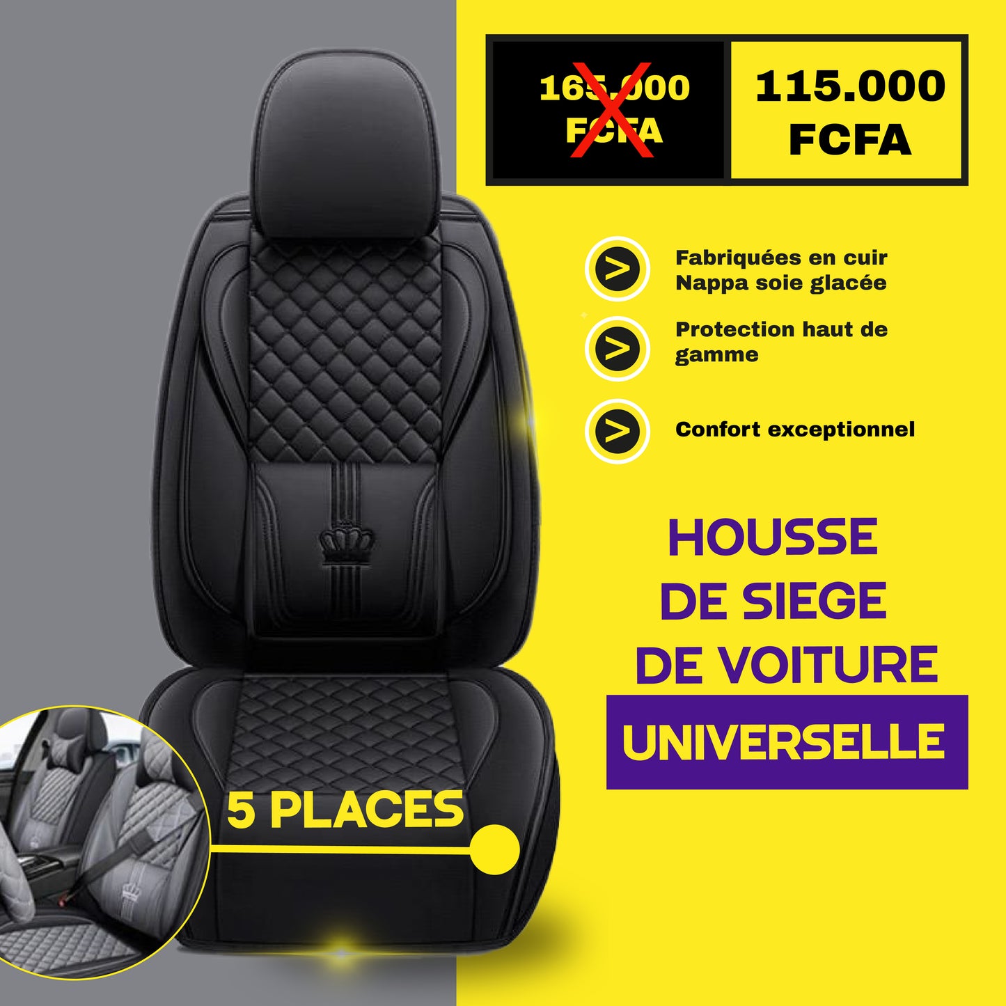 FB- BNN- Housses de Siège Universelles 5 Places en Cuir : ➕ Avec Montage