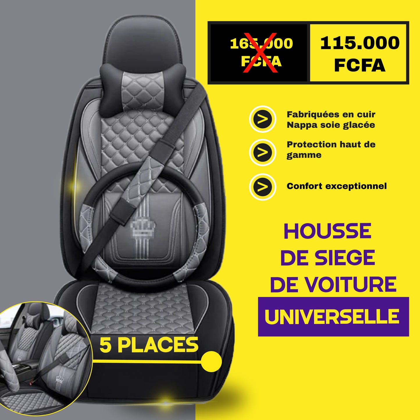 FB- BNN- Housses de Siège Universelles 5 Places en Cuir : ➕ Avec Montage