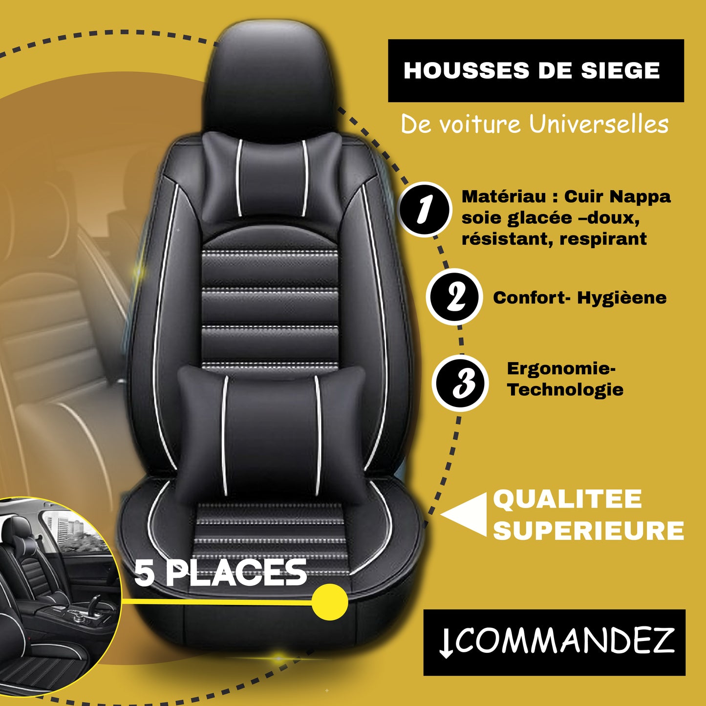 FBSN - Housses de Siège Universelles 5 Places en Cuir