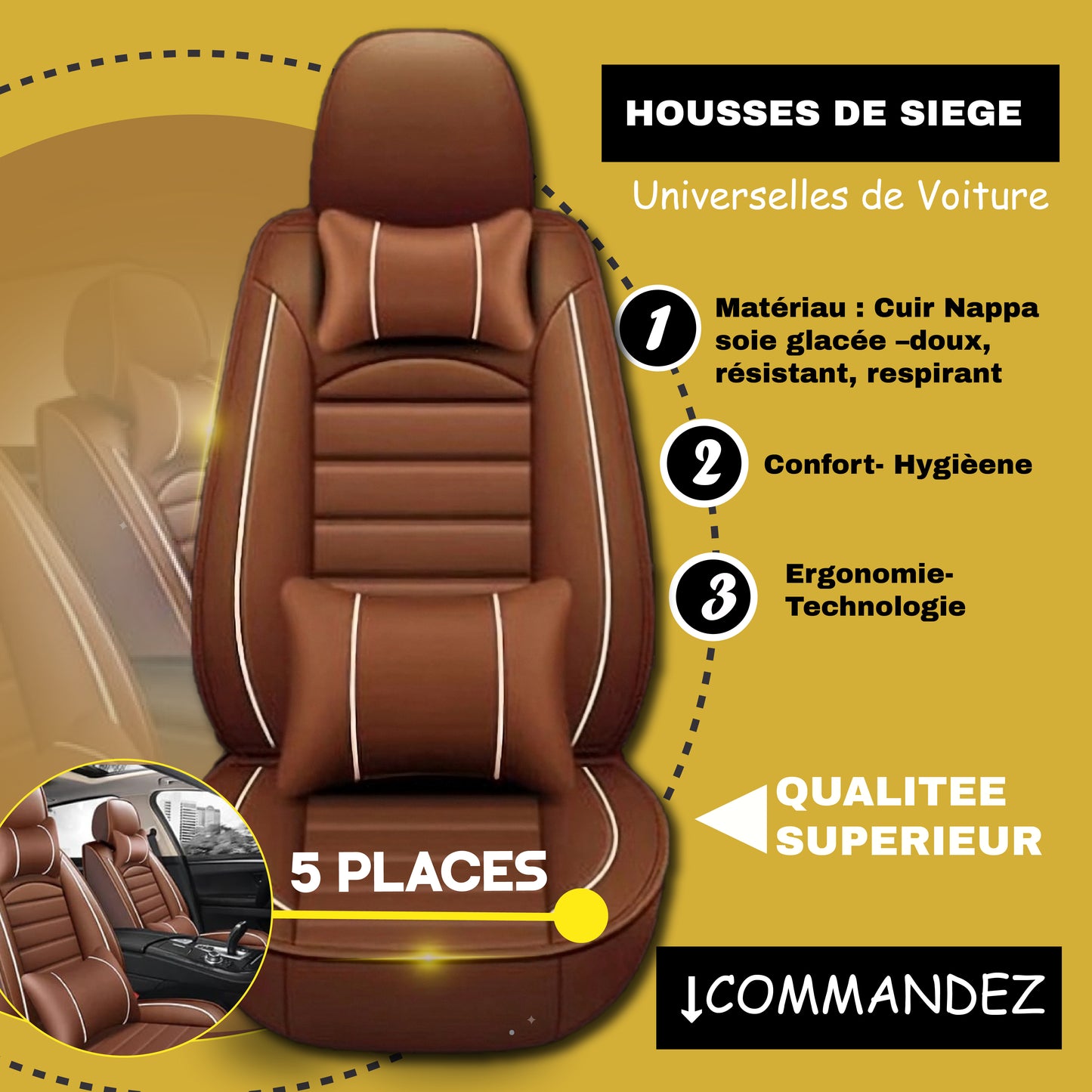FBSN - Housses de Siège Universelles 5 Places en Cuir
