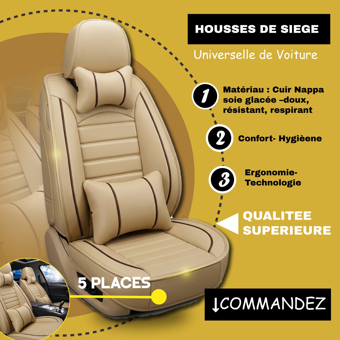 FBSN - Housses de Siège Universelles 5 Places en Cuir