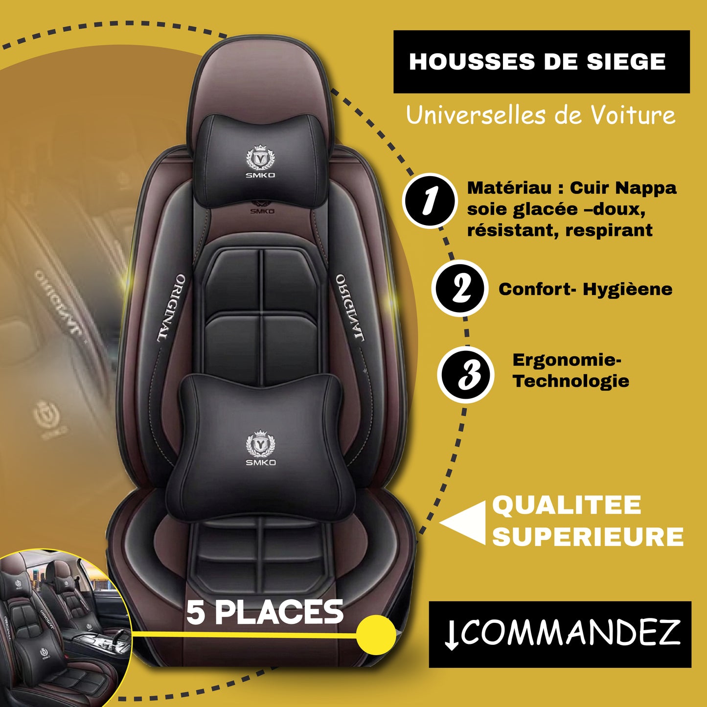 FBSN - Housses de Siège Universelles 5 Places en Cuir