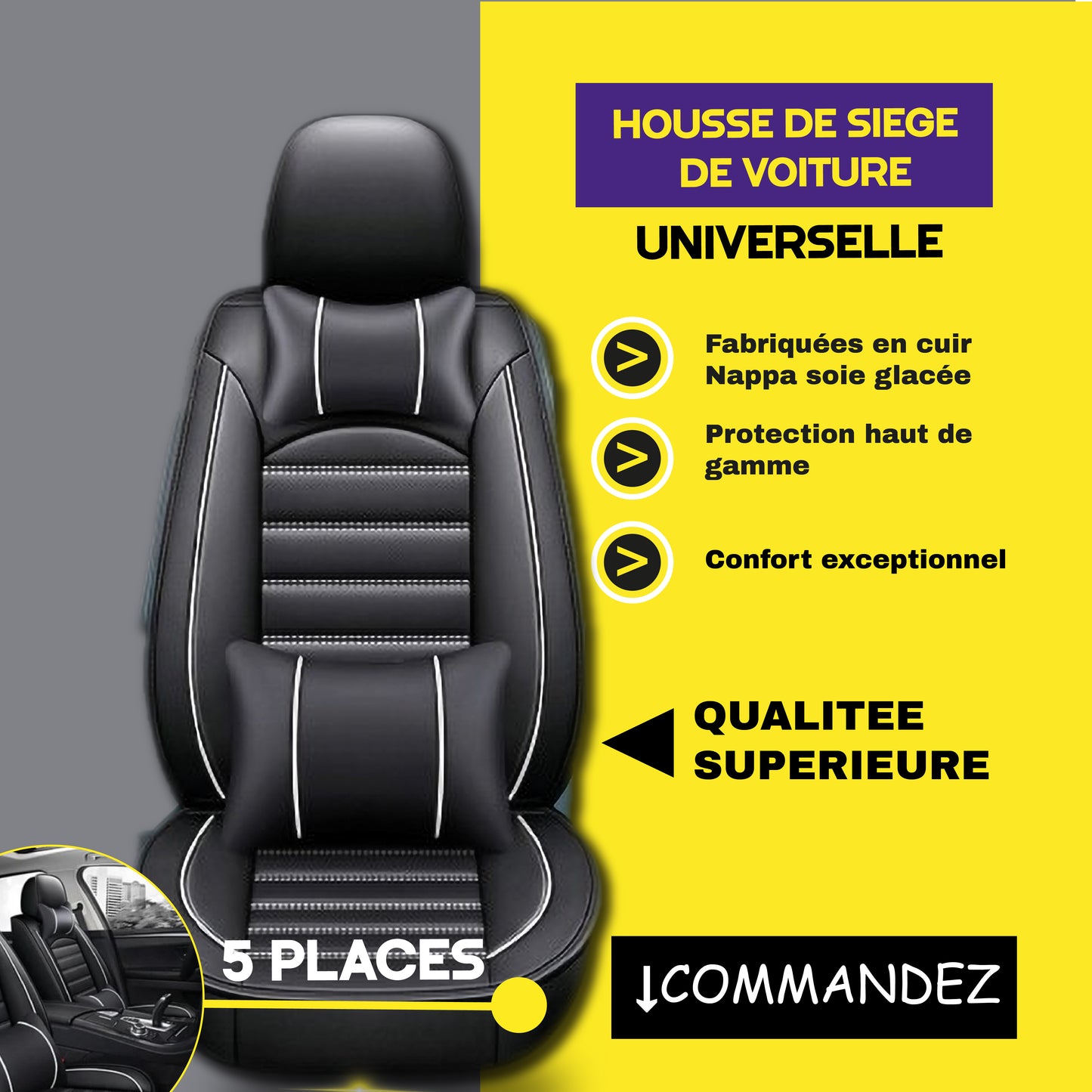 FBSN - Housses de Siège Universelles 5 Places en Cuir