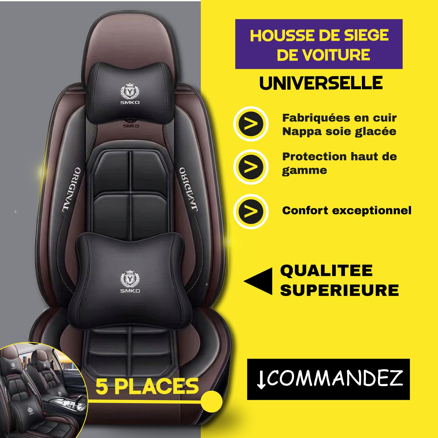 FBSN - Housses de Siège Universelles 5 Places en Cuir