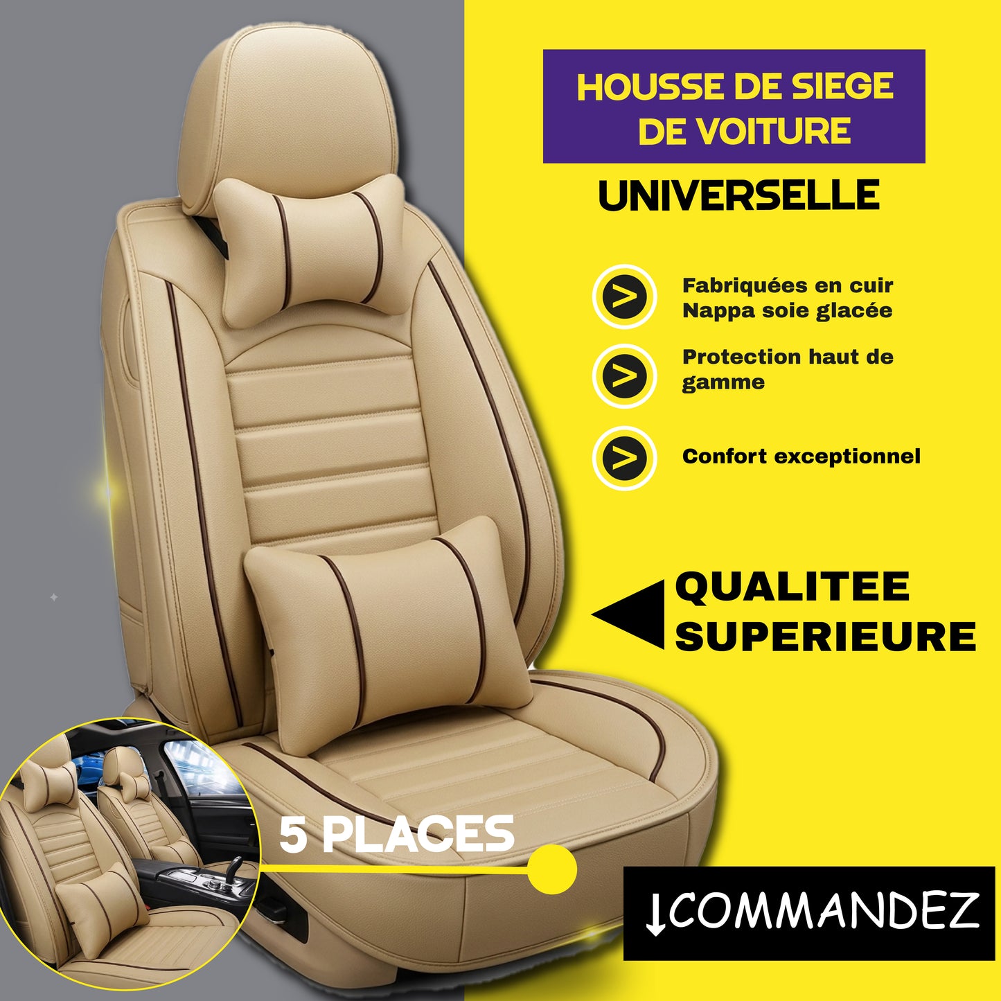 FBSN - Housses de Siège Universelles 5 Places en Cuir