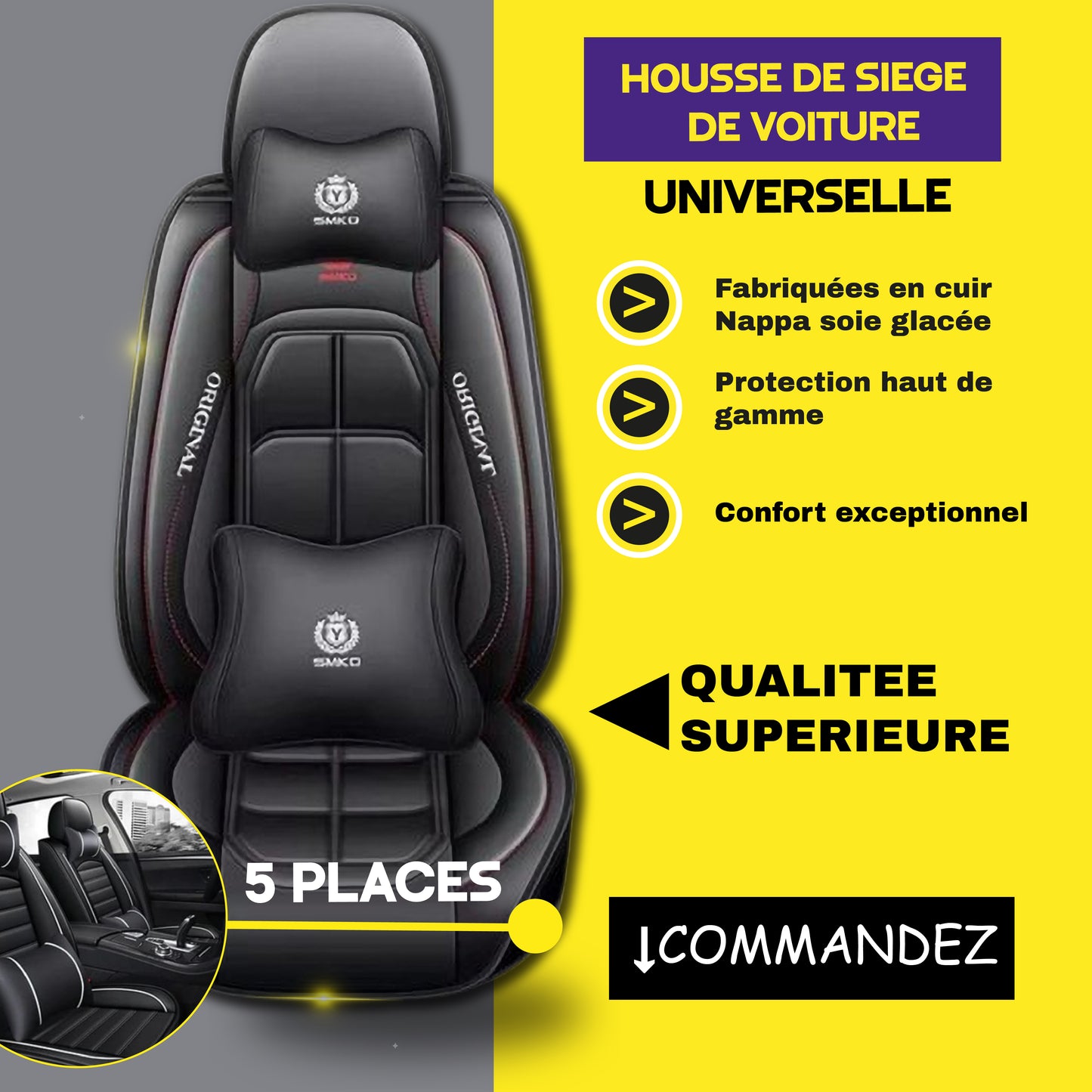 FBSN - Housses de Siège Universelles 5 Places en Cuir