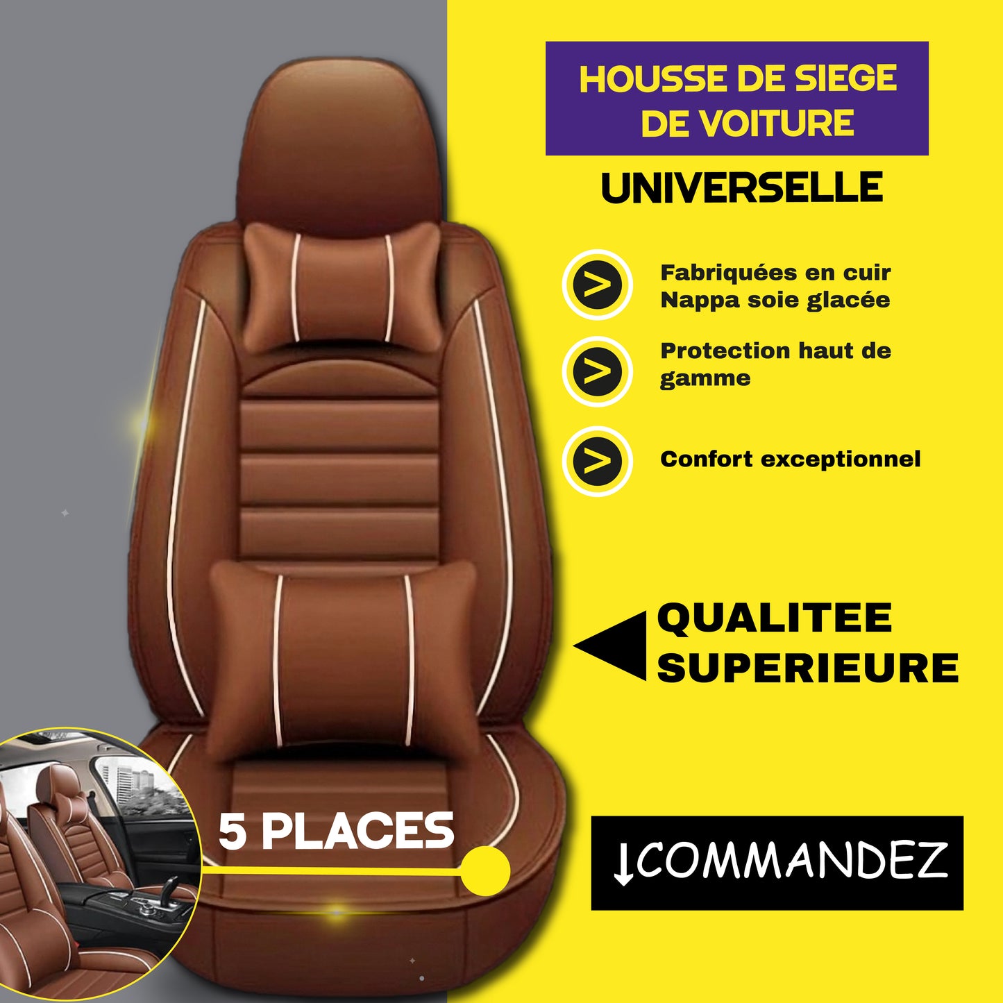 FBSN - Housses de Siège Universelles 5 Places en Cuir
