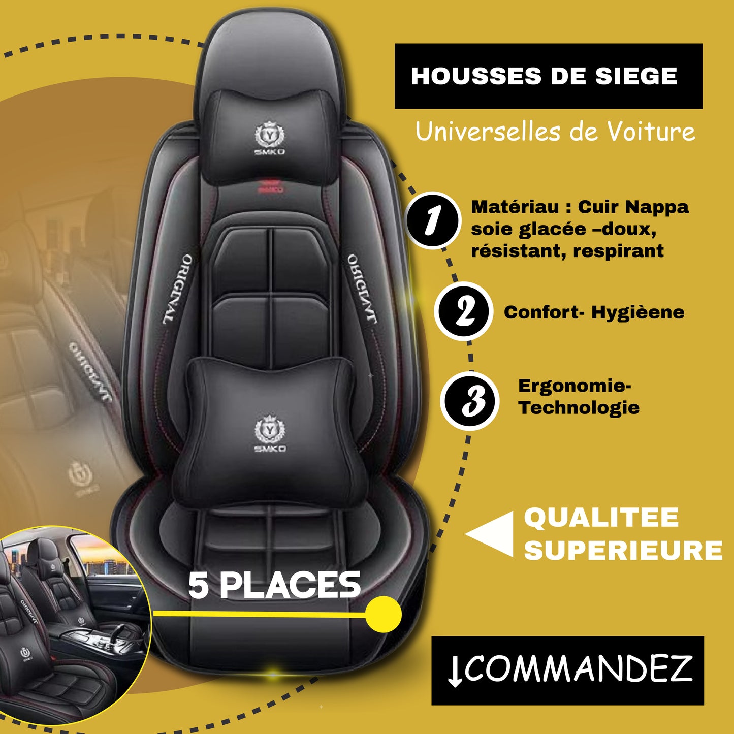 FBSN - Housses de Siège Universelles 5 Places en Cuir