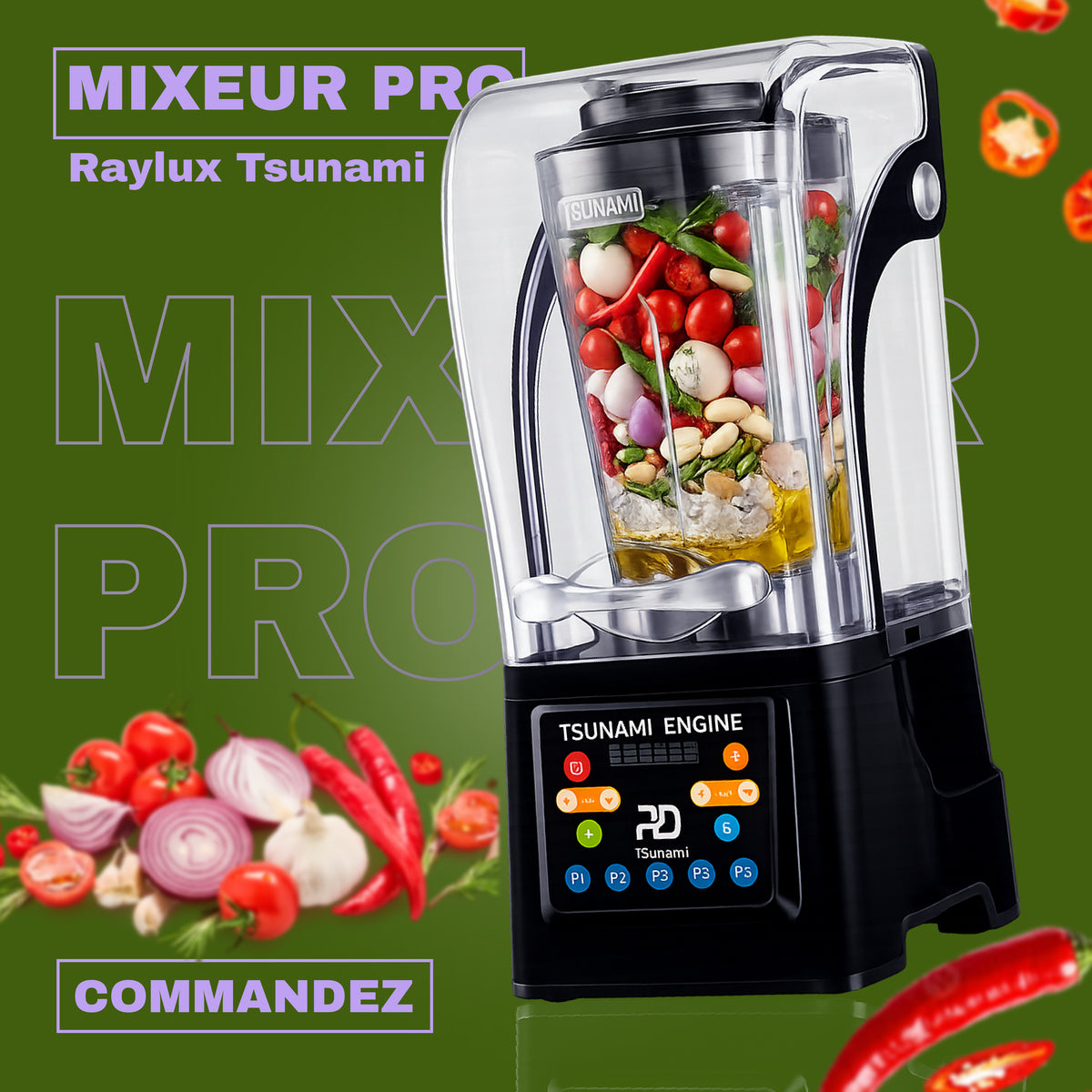 Blender Commercial Hoffmans 4800W - Moteur Cuivre Pur, 2L, LCD Touch, Insonorisé, Smoothie & Jus Professionnel