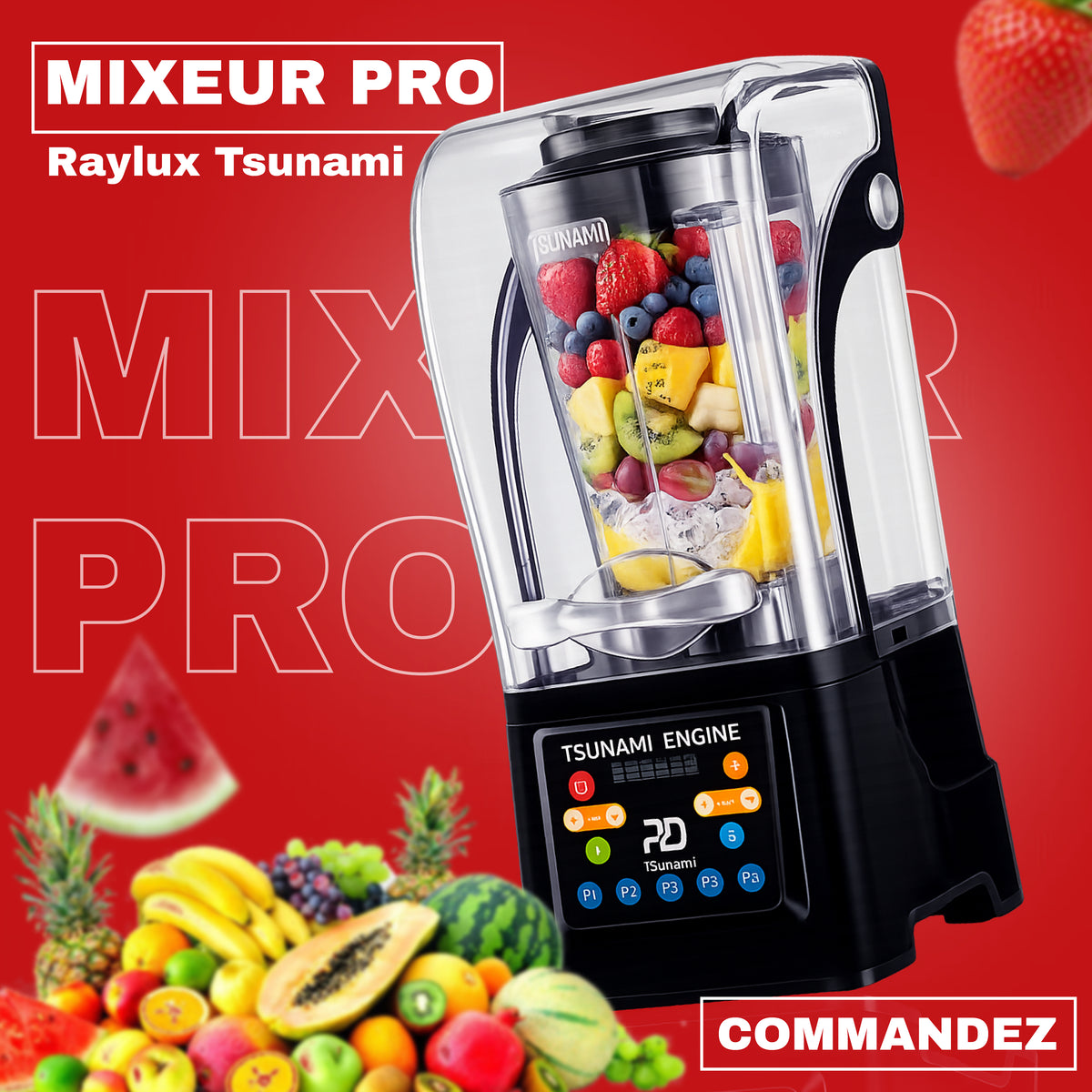 Blender Commercial Hoffmans 4800W - Moteur Cuivre Pur, 2L, LCD Touch, Insonorisé, Smoothie & Jus Professionnel