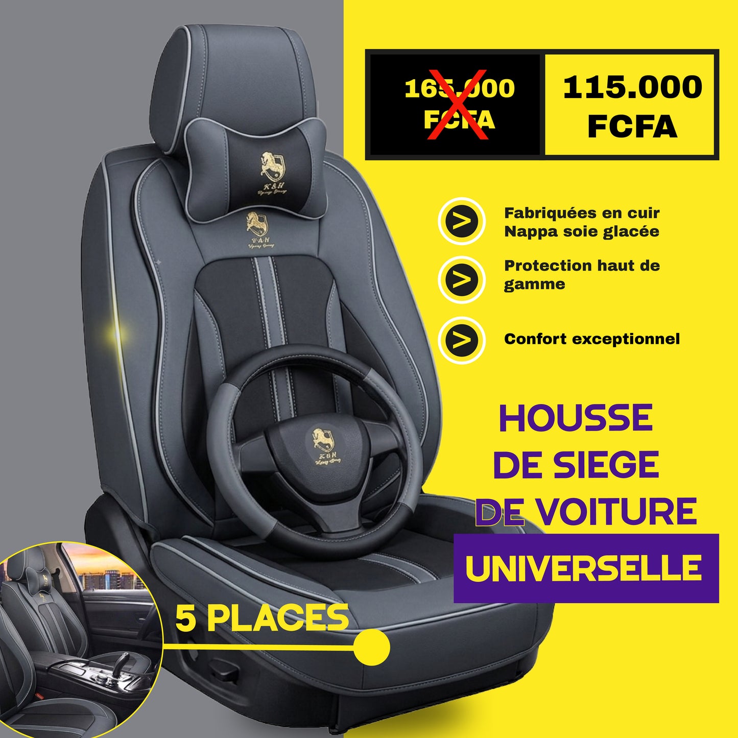 TIK - NYA - Housses de Siège Universelles 5 Places en Cuir
