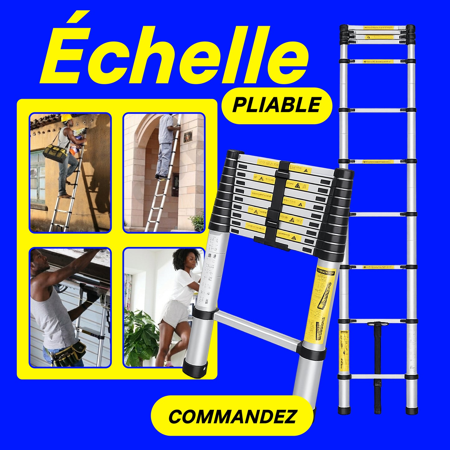 BN-BF-Echelle Télescopique Polyvalente 2,6M – Légère, Sécurisée et Facile à Ranger