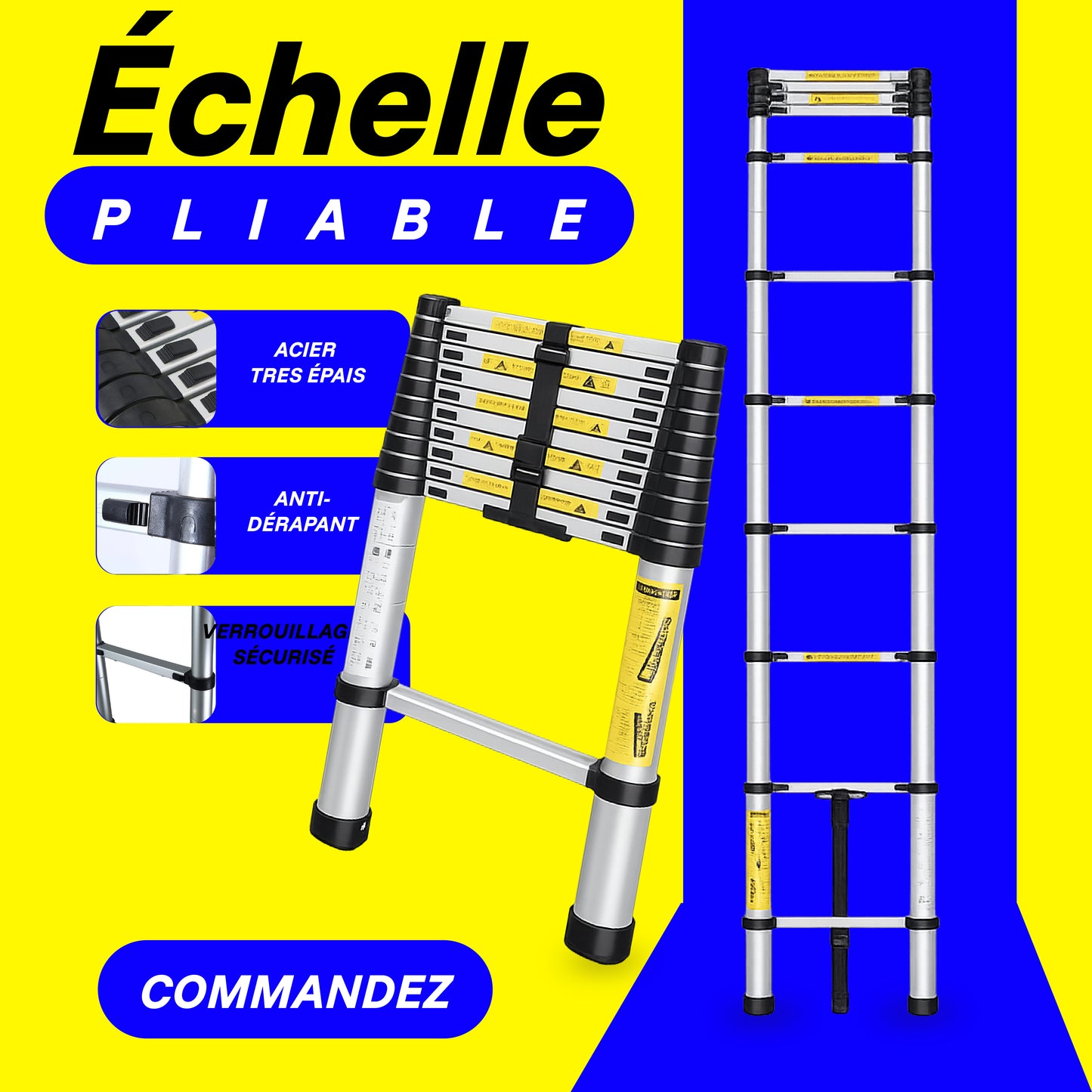 BN-BF-Echelle Télescopique Polyvalente 2,6M – Légère, Sécurisée et Facile à Ranger