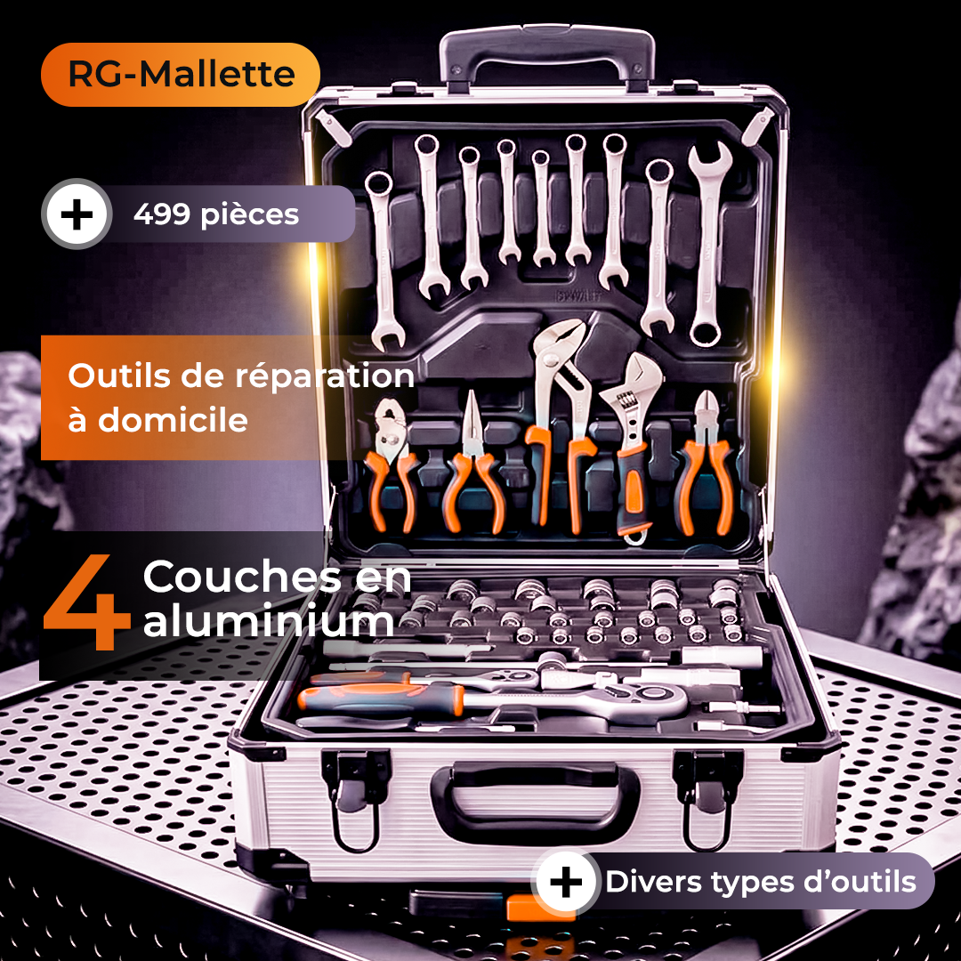 Mallette à outils 499 pièces ensemble d'outils de réparation à domicile à 4 couches en aluminium