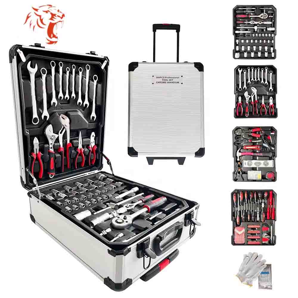 Mallette à outils 499 pièces ensemble d'outils de réparation à domicile à 4 couches en aluminium