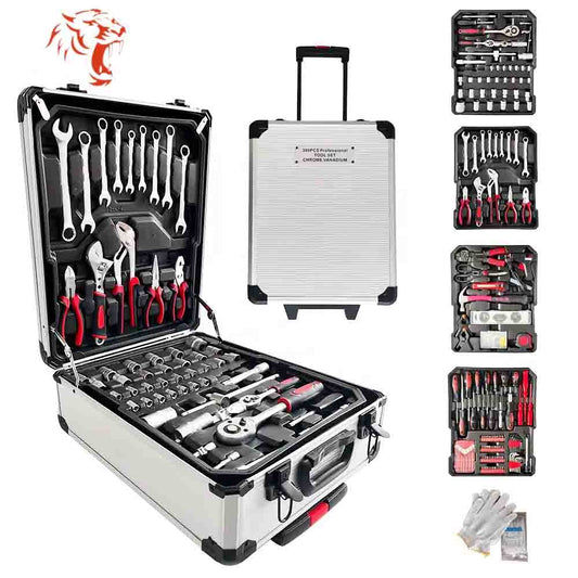 Mallette à outils 499 pièces ensemble d'outils de réparation à domicile à 4 couches en aluminium