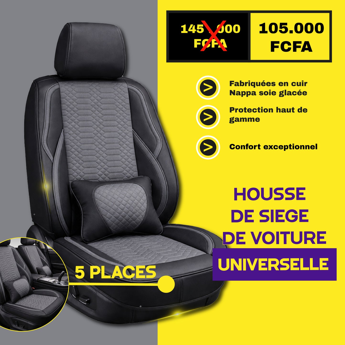 TIK - NYA - Housses de Siège Universelles 5 Places en Cuir