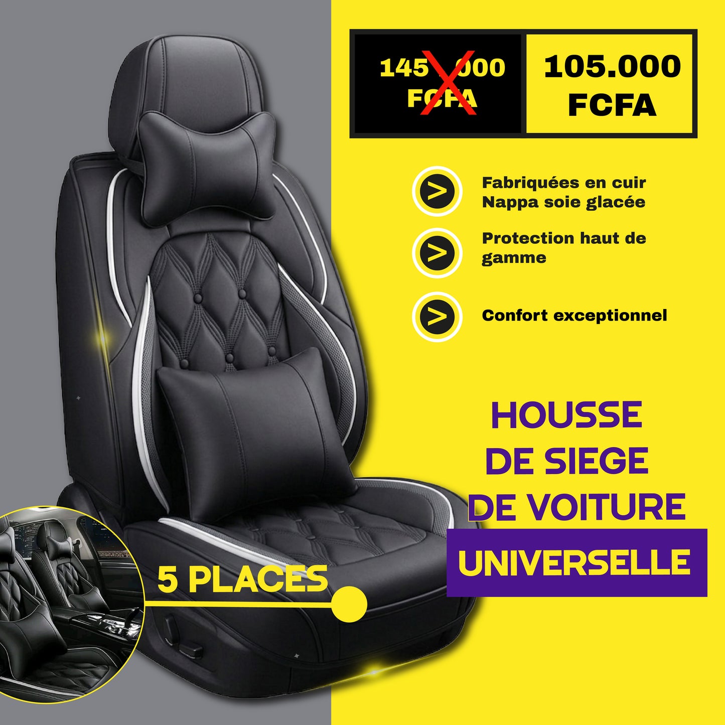TIK - NYA - Housses de Siège Universelles 5 Places en Cuir