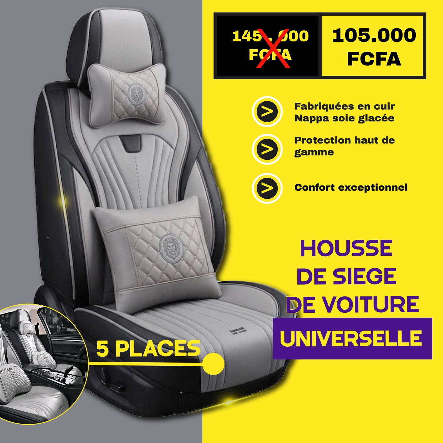 TIK - NYA - Housses de Siège Universelles 5 Places en Cuir