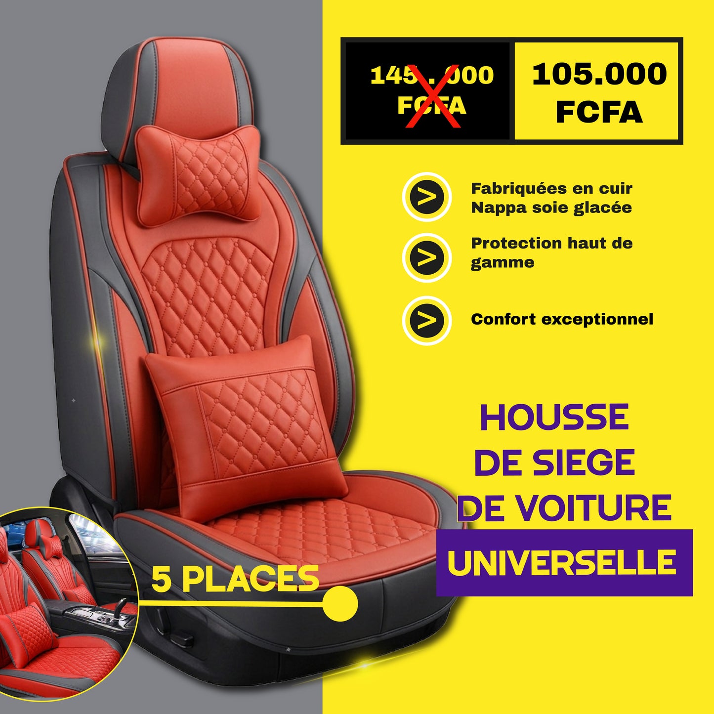 TIK - NYA - Housses de Siège Universelles 5 Places en Cuir