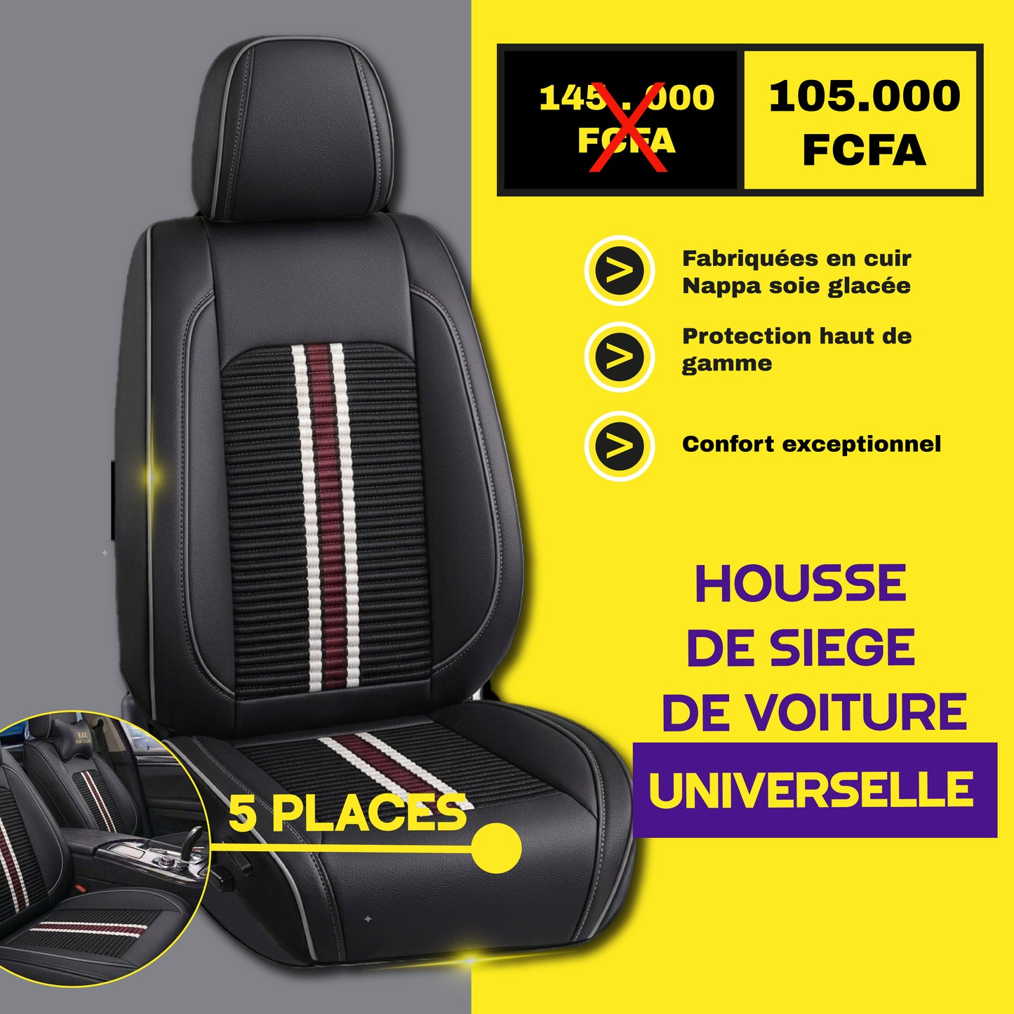 TIK - NYA - Housses de Siège Universelles 5 Places en Cuir
