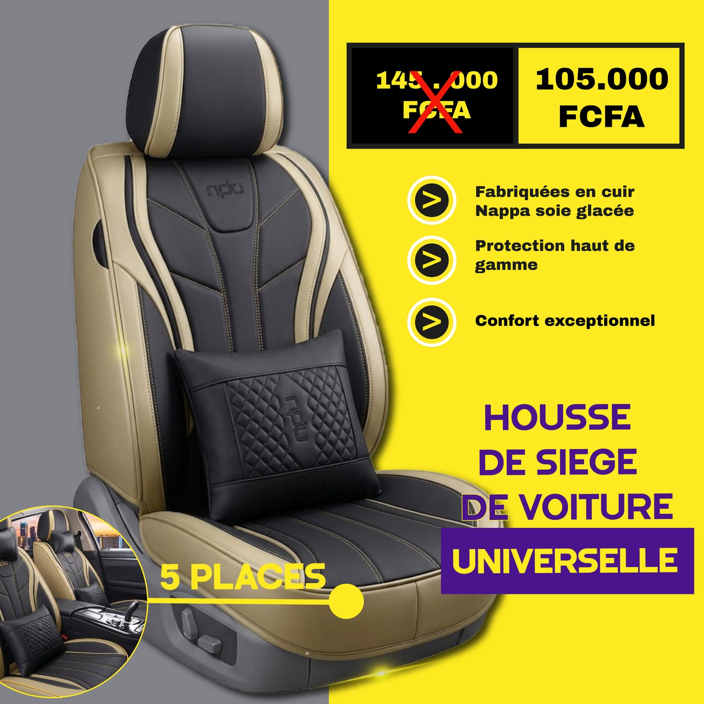 TIK - NYA - Housses de Siège Universelles 5 Places en Cuir