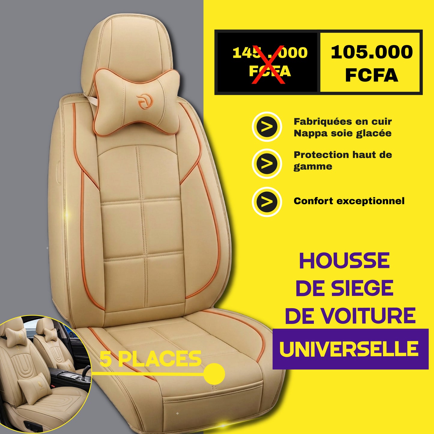 TIK - NYA - Housses de Siège Universelles 5 Places en Cuir