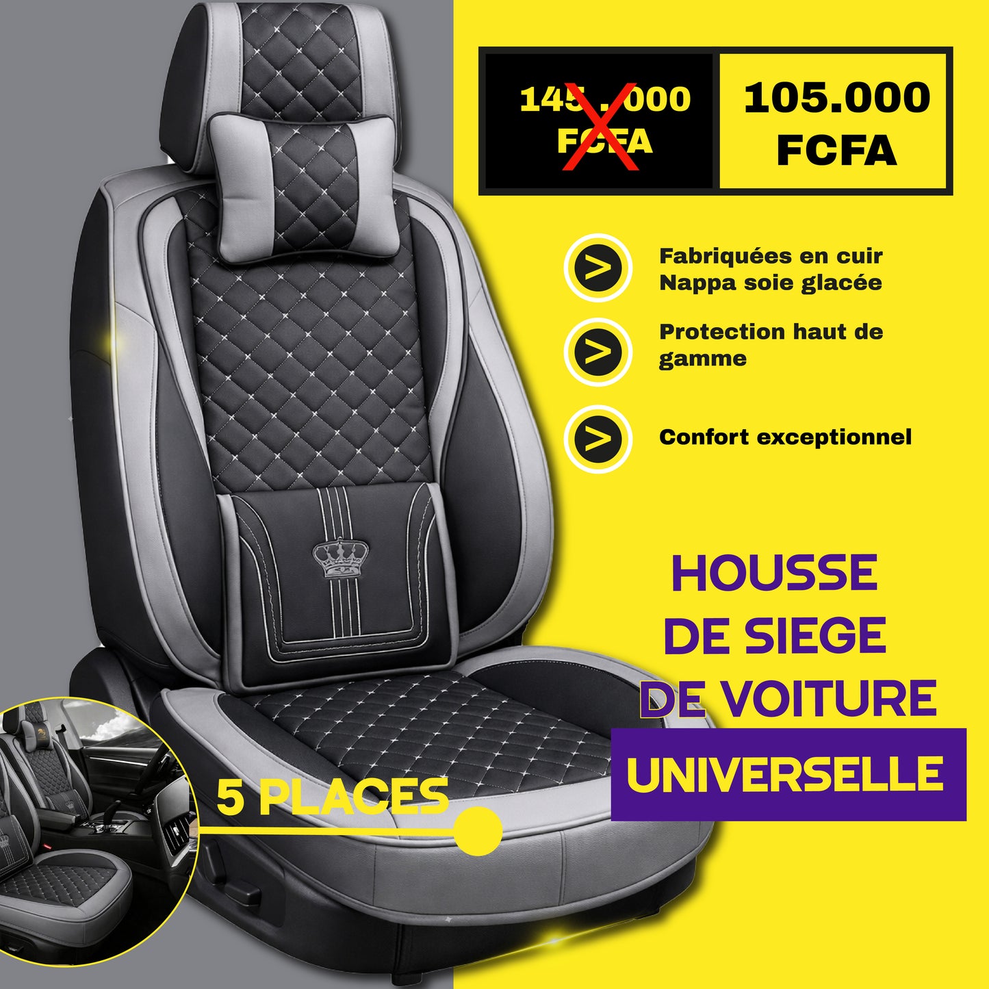 TIK - NYA - Housses de Siège Universelles 5 Places en Cuir