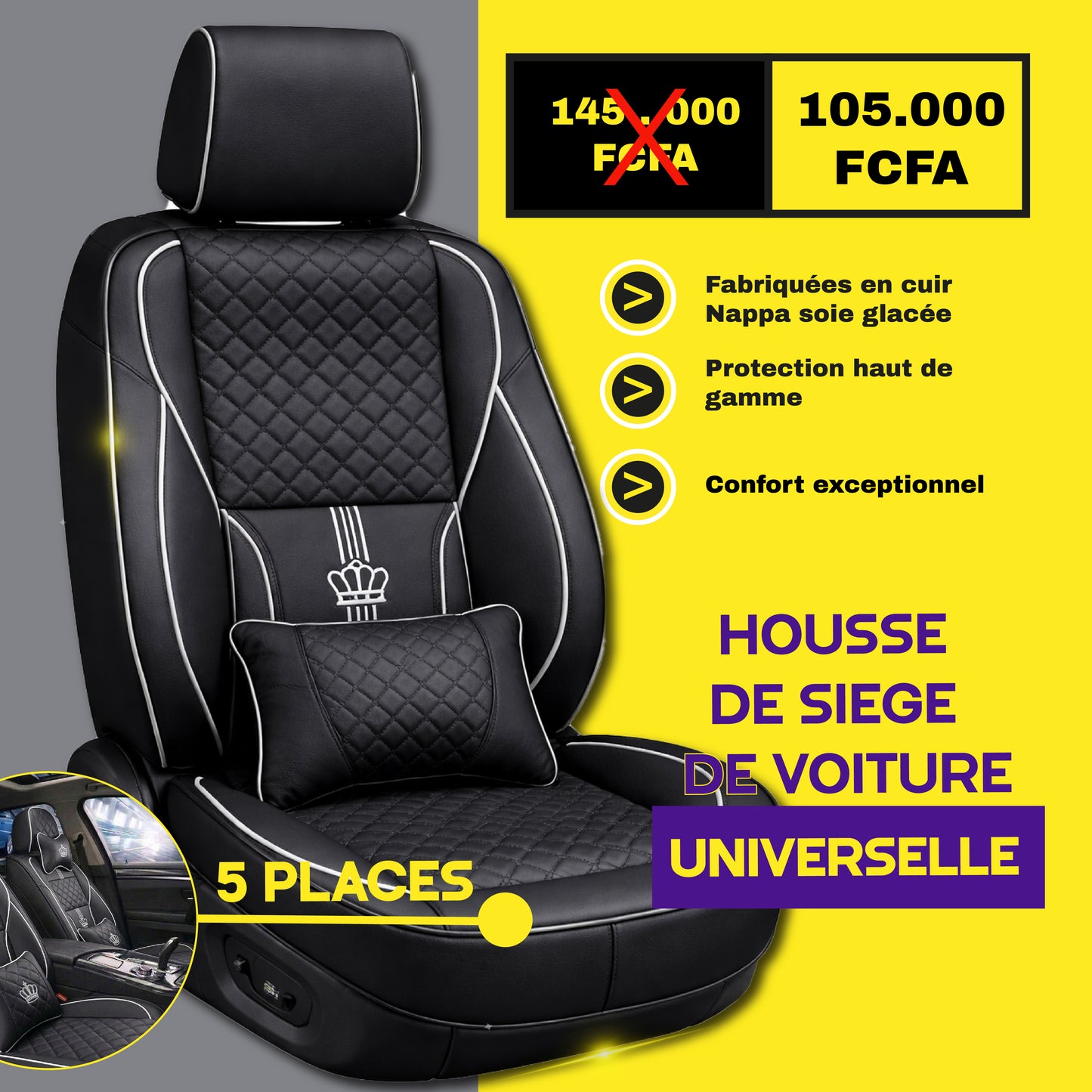 TIK - NYA - Housses de Siège Universelles 5 Places en Cuir