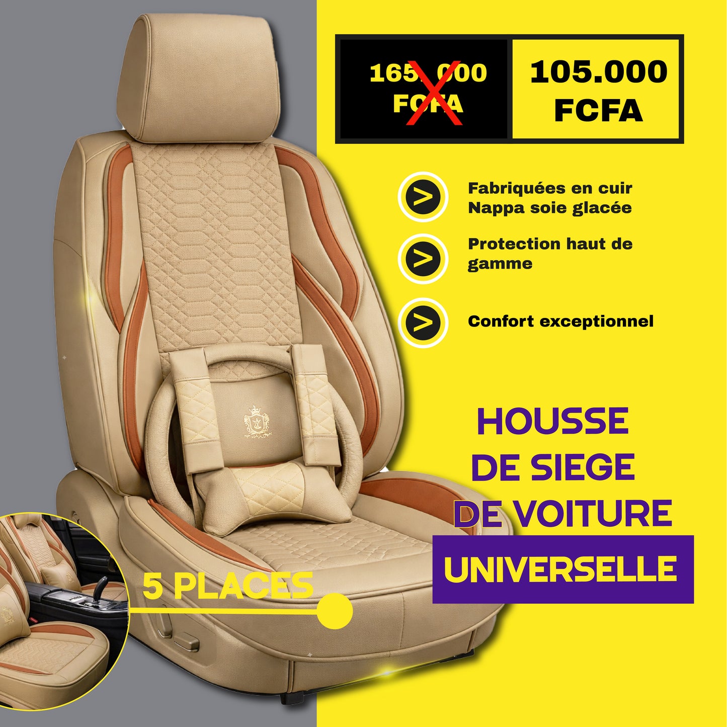 TIK - NYA - Housses de Siège Universelles 5 Places en Cuir