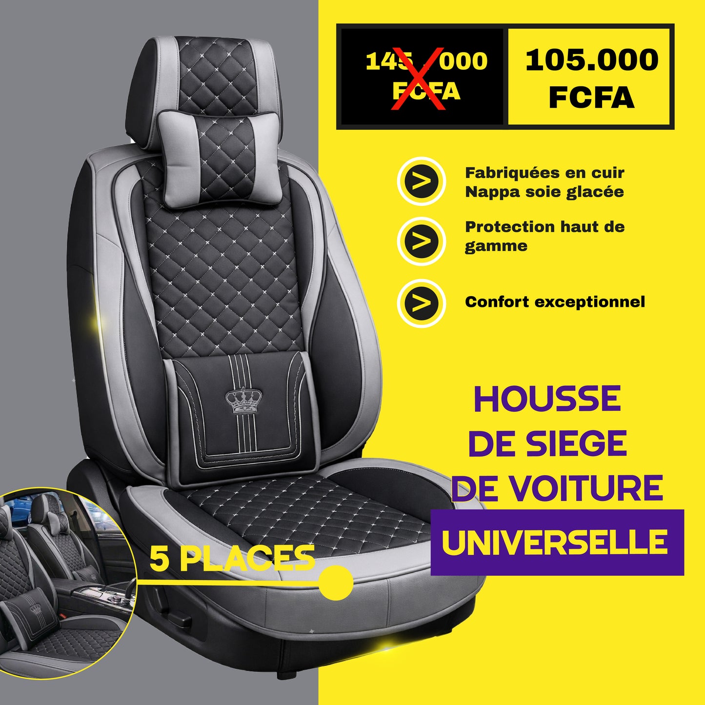 TIK - NYA - Housses de Siège Universelles 5 Places en Cuir