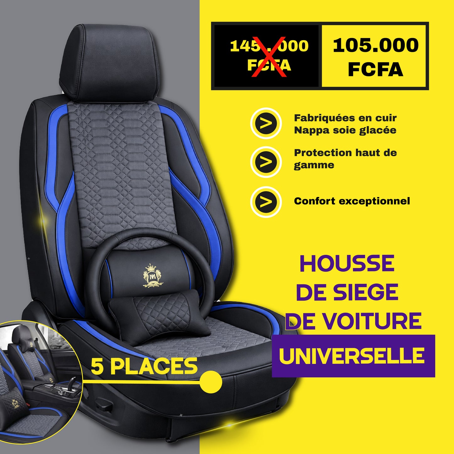 TIK - NYA - Housses de Siège Universelles 5 Places en Cuir