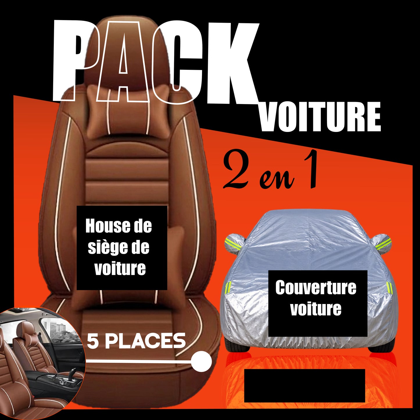 TIK- PACK PROPRETE AUTO - BACHE POUR VOITURE & HOUSSE DE SIEGE UNIVEREL 05 PLACES