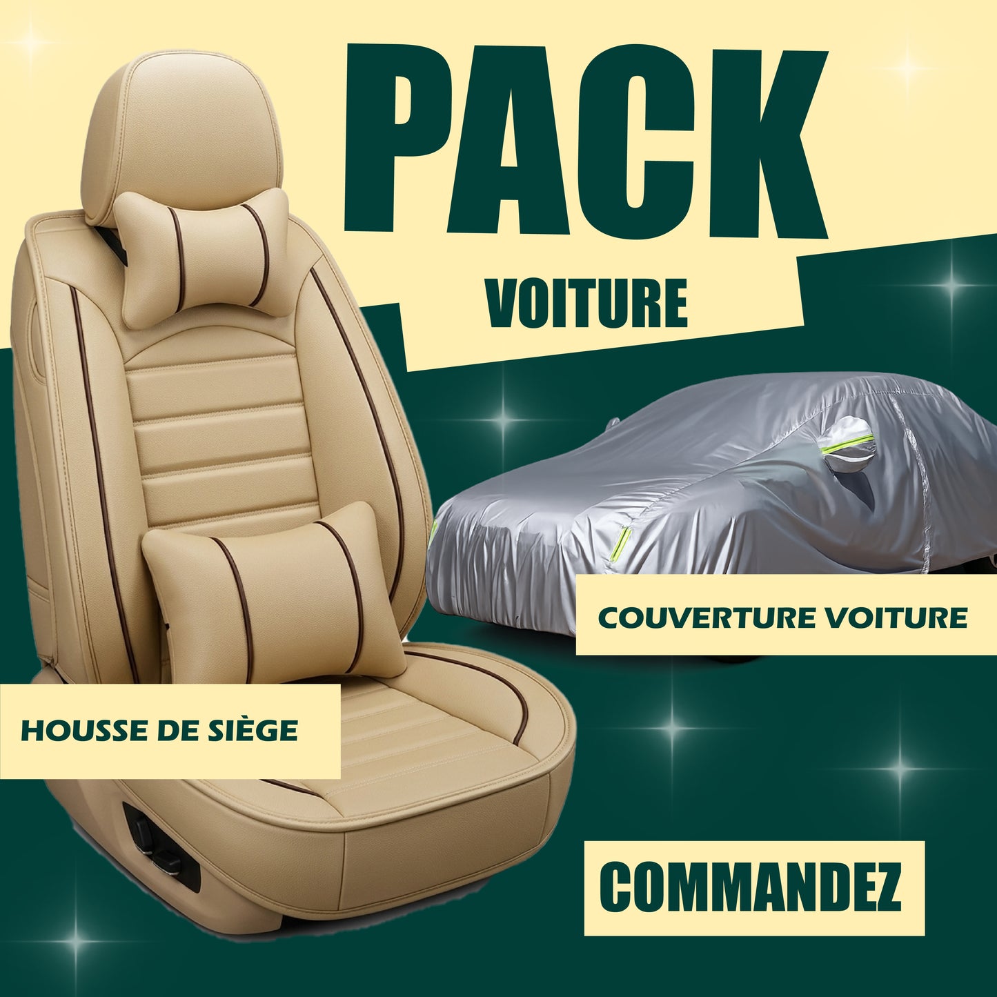 TIK- PACK PROPRETE AUTO - BACHE POUR VOITURE & HOUSSE DE SIEGE UNIVEREL 05 PLACES