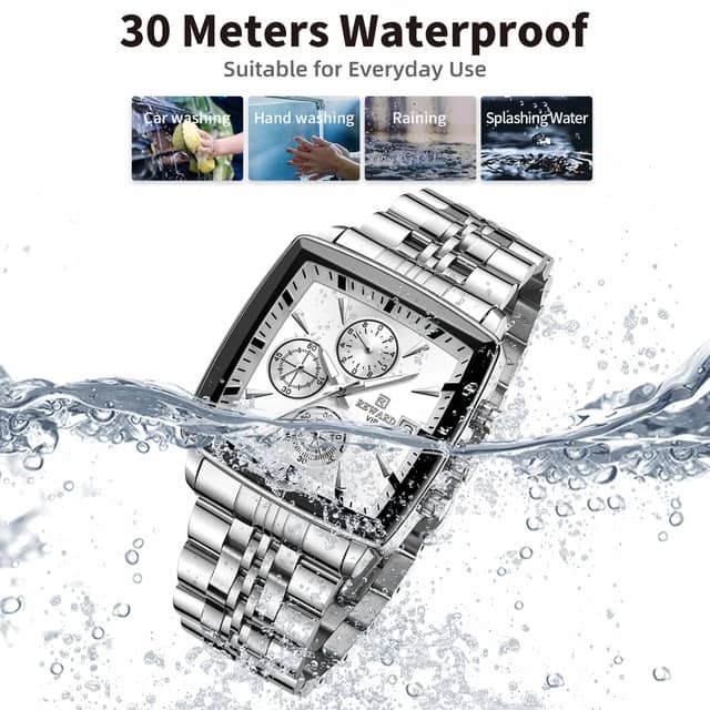 f-b-Poedagar Montre Carrée pour Hommes en Acier Inoxydable - Collection Élégance et Fonctionnalité