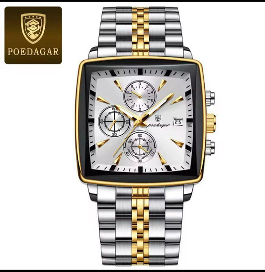 f-b-Poedagar Montre Carrée pour Hommes en Acier Inoxydable - Collection Élégance et Fonctionnalité