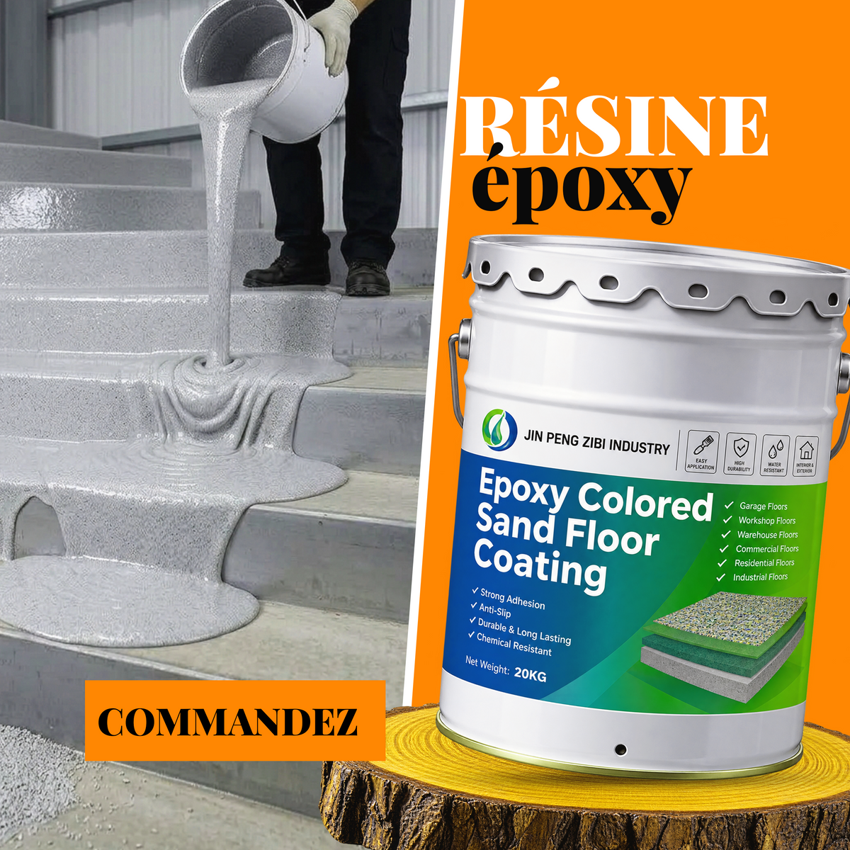 Transformez vos maisons , bureaux , garages , terasses , entrepots , magasins ,usines , etc avec la Résine Epoxy grise sableux de quotiplus
