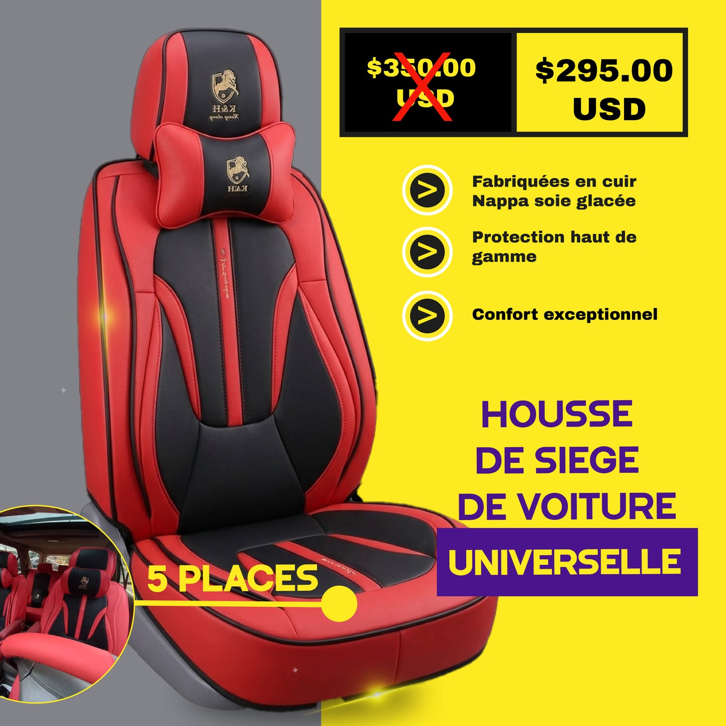 TIK - AOUG  - Housses de Siège Universelles 5 Places en Cuir