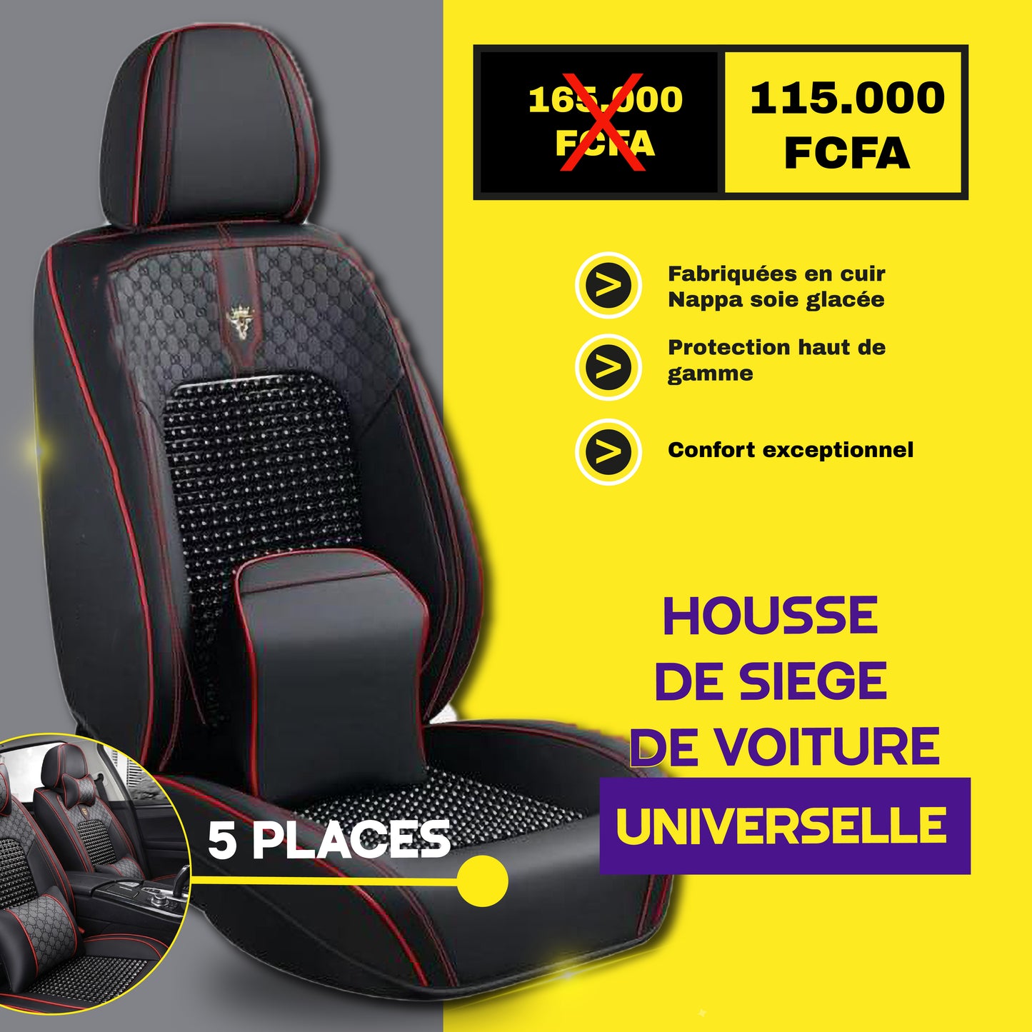 FB- Brazza - Housses de Siège Universelles 5 Places en Cuir