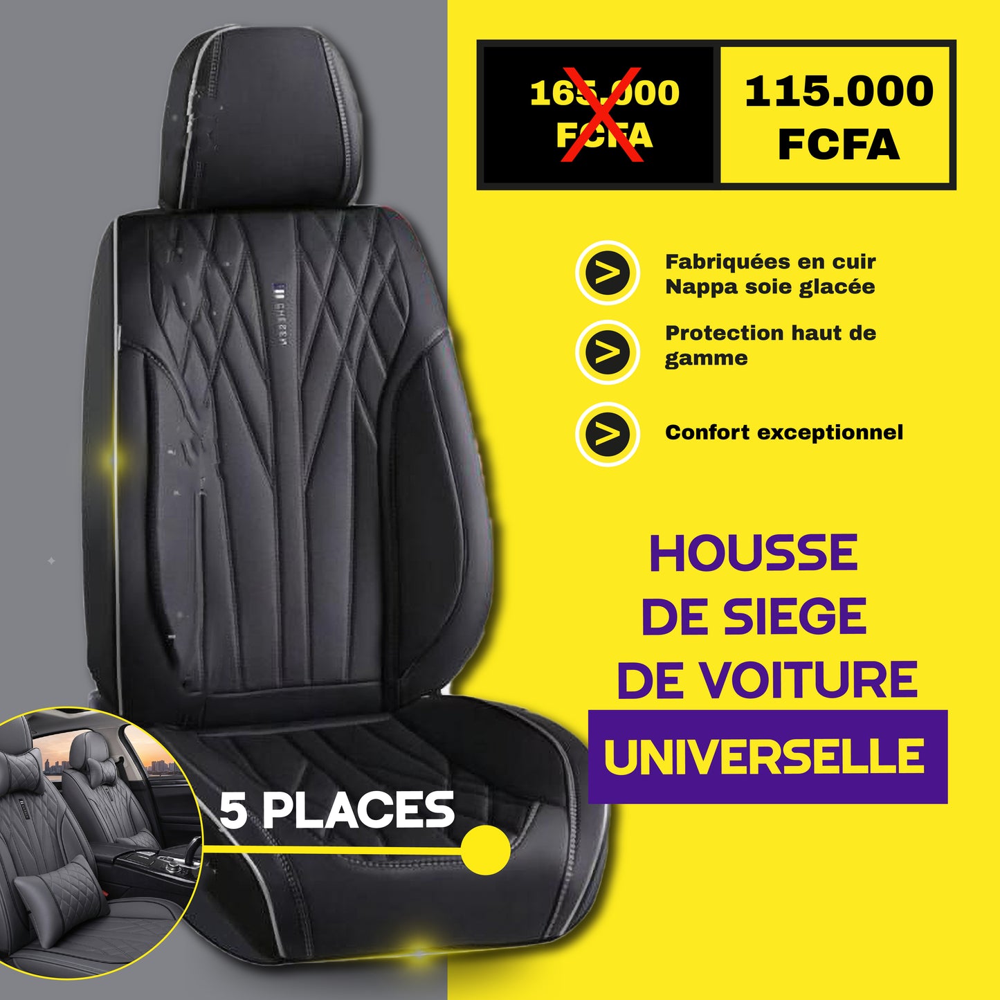 FB- Brazza - Housses de Siège Universelles 5 Places en Cuir