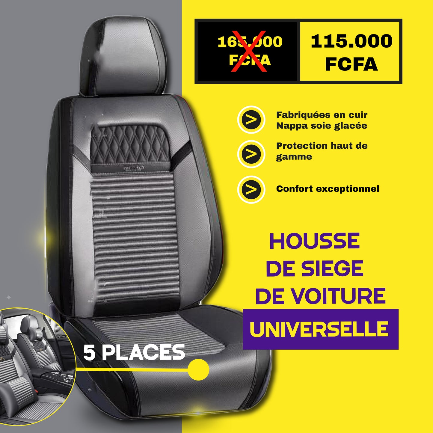 FBSN - Housses de Siège Universelles 5 Places en Cuir