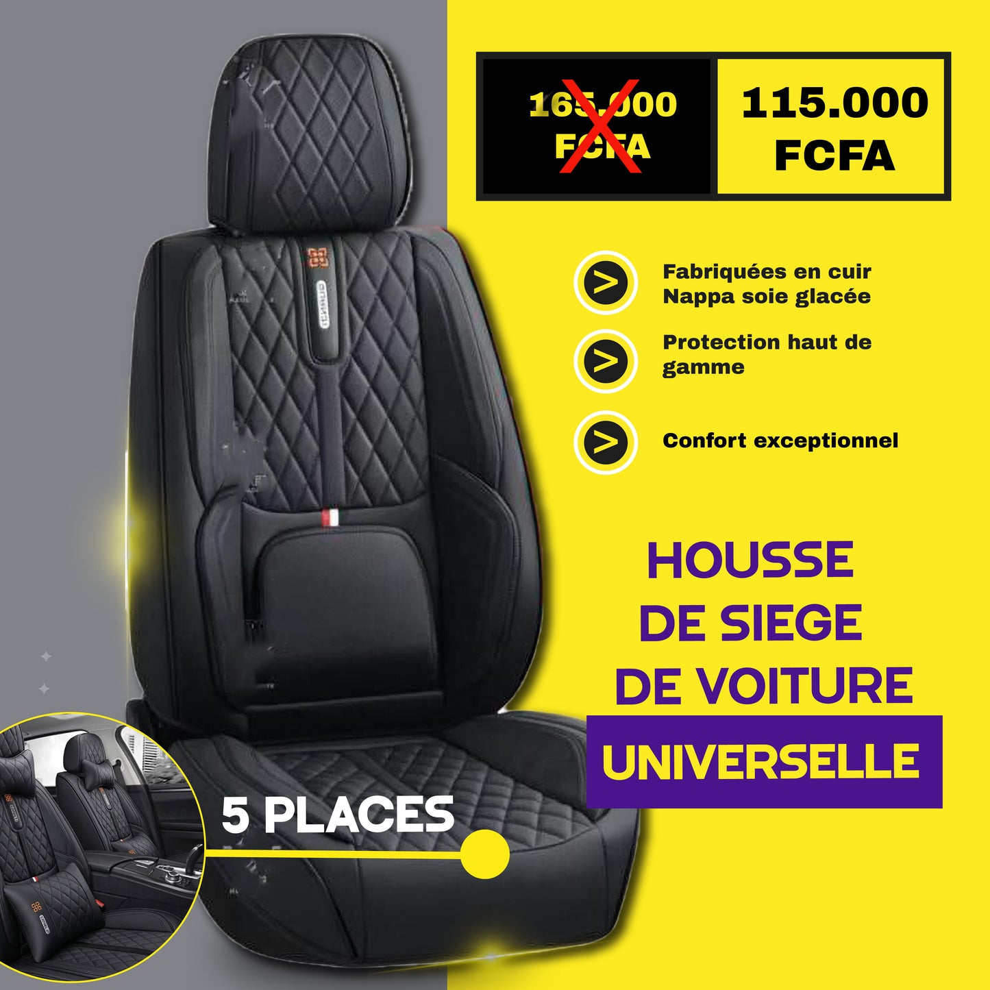 FB- Brazza - Housses de Siège Universelles 5 Places en Cuir