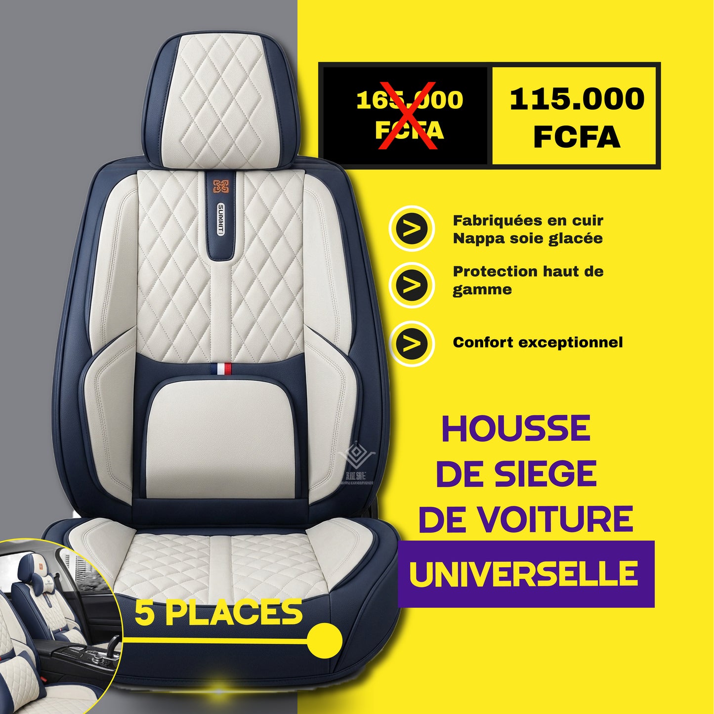 FB- Brazza - Housses de Siège Universelles 5 Places en Cuir