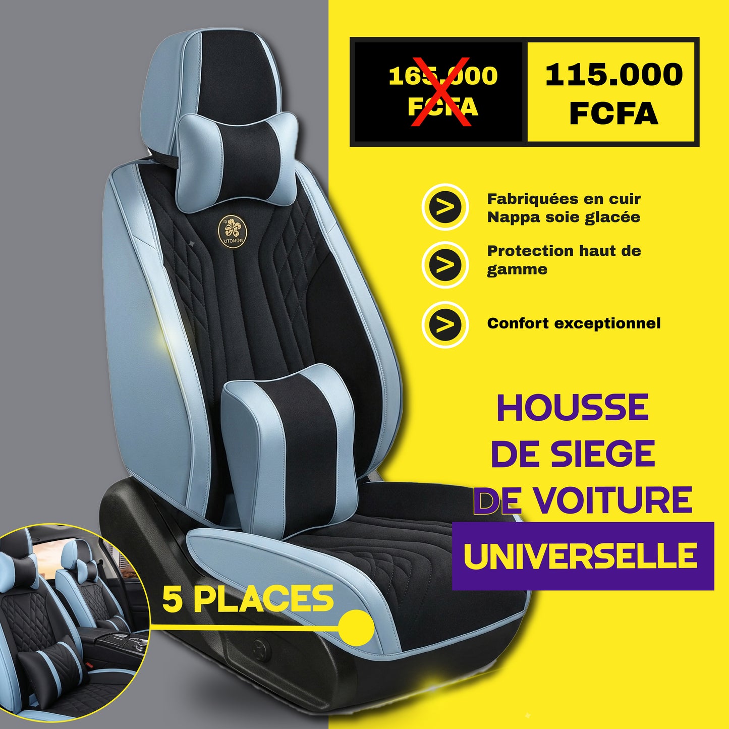 FB- Brazza - Housses de Siège Universelles 5 Places en Cuir