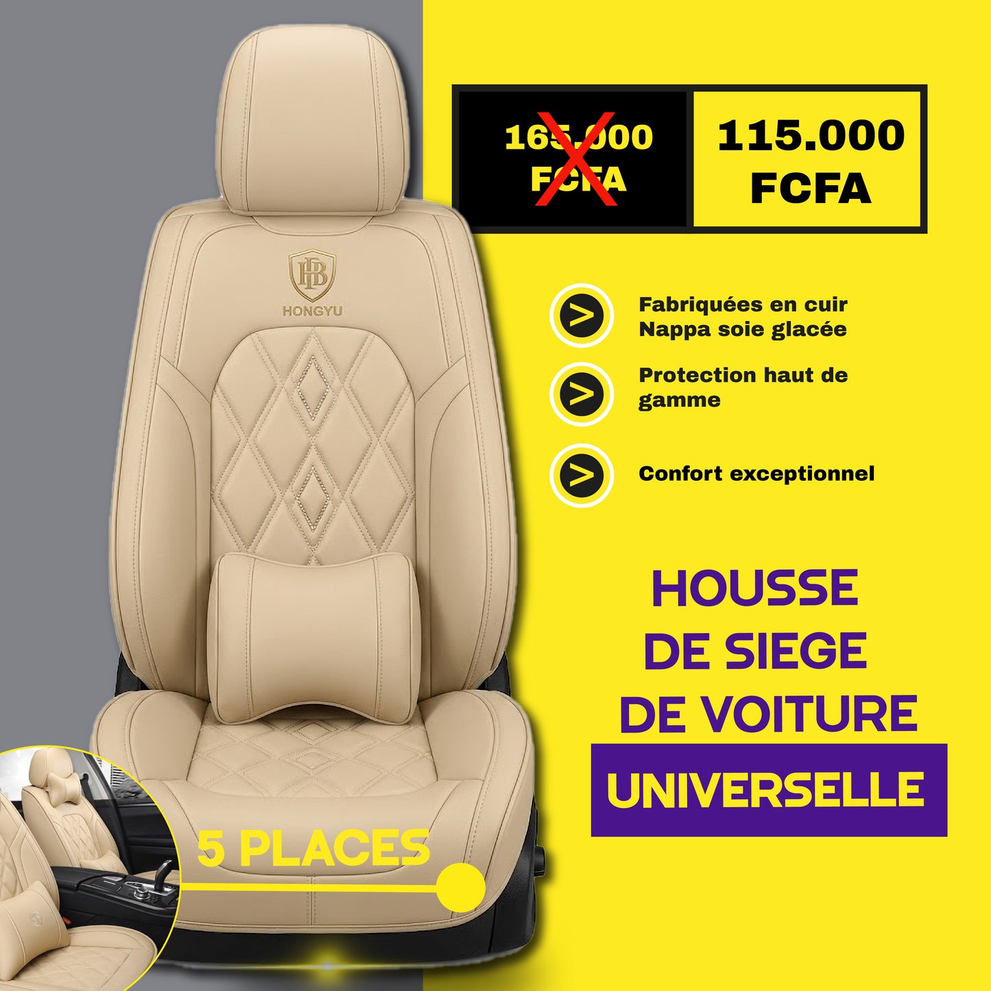 FB- Brazza - Housses de Siège Universelles 5 Places en Cuir