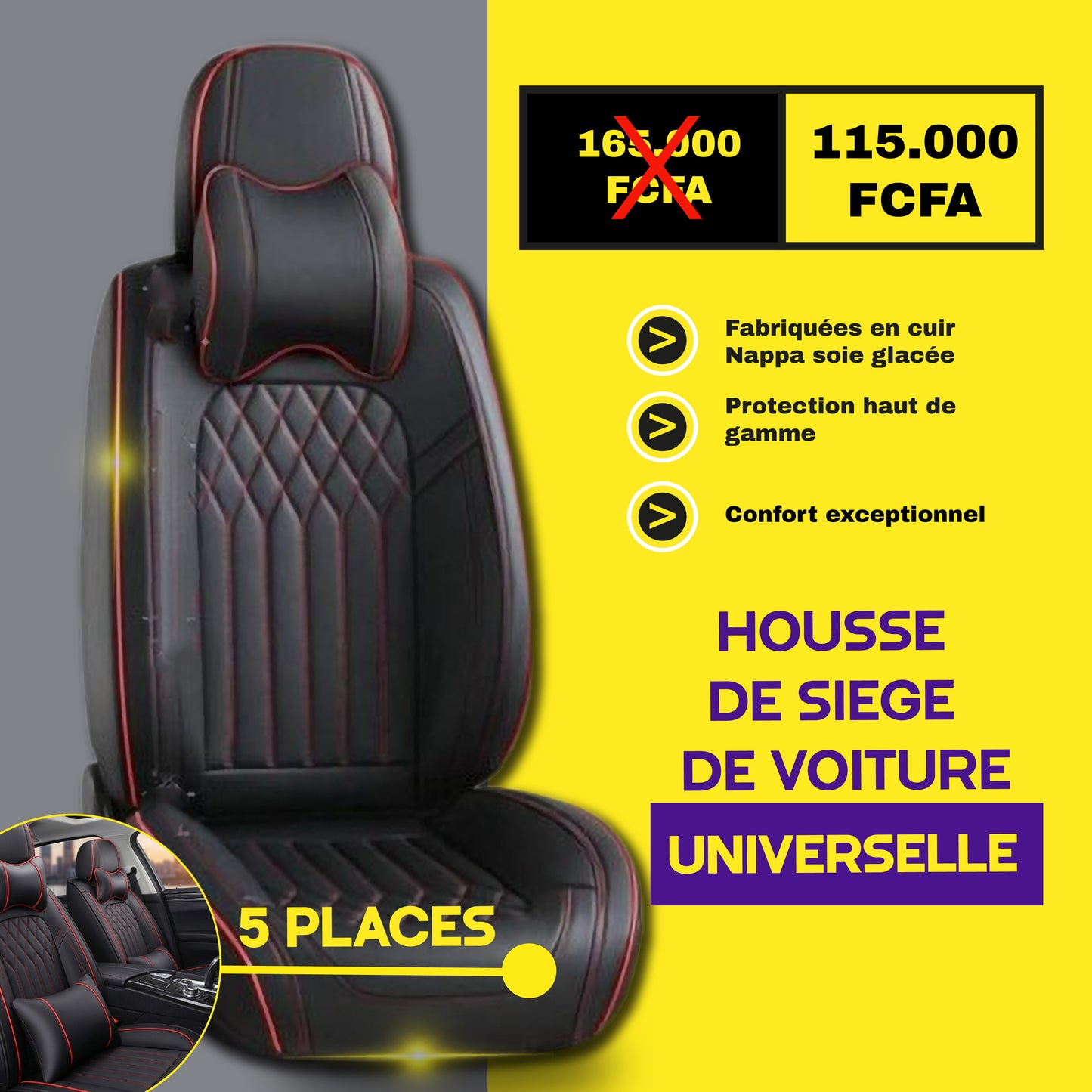 FB- Brazza - Housses de Siège Universelles 5 Places en Cuir