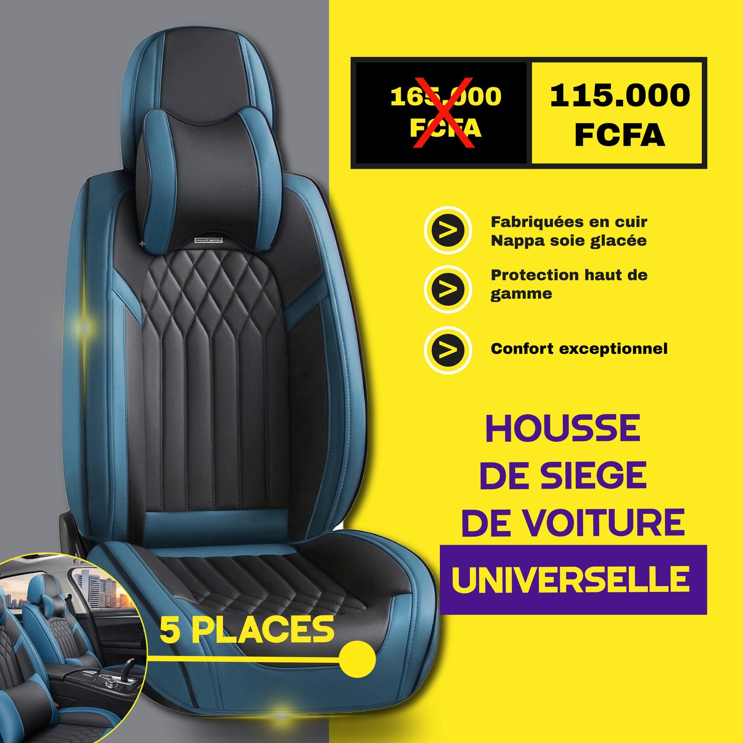 FBSN - Housses de Siège Universelles 5 Places en Cuir